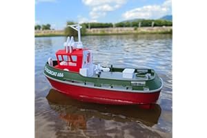 SVERTIBO Mini RC Boat, 1/72 RC Tugboat with 2.4 GHz Remote, Two Rechargeable Batteries and LED Lights for Pools Lakes, RTR RC Boats for Adults Summer Gifts Toys (Green)