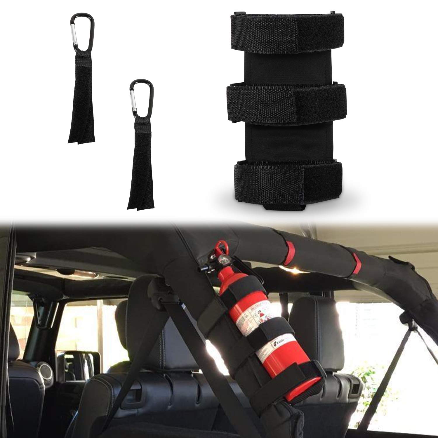Black Adjustable Car Roll Bar Fire Extinguisher Holder for Jeep