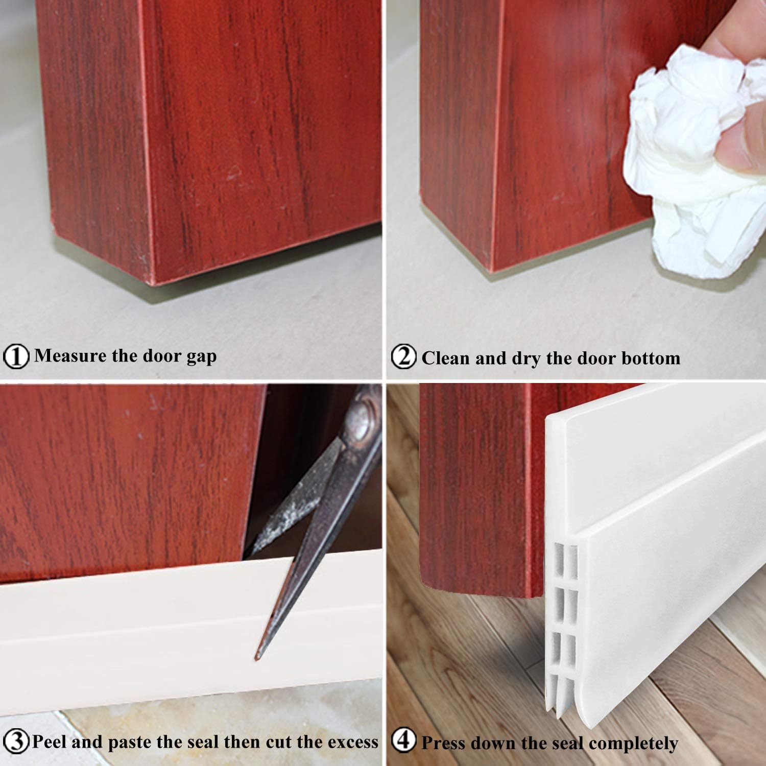 Door Draft Stopper for Exterior or Interior Doors, DBS001 Door Weather Stripping with 1mm Thick Strong Adhesive Waterproof Soundproof Door Bottom Seal (White) - - 
