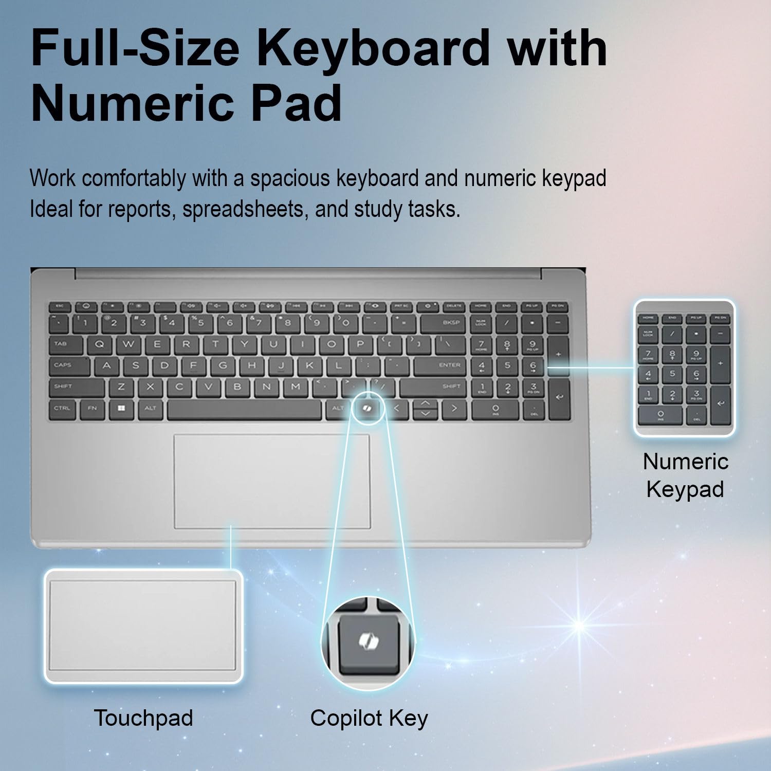 Portátil HP Pavilion de 15,6" | Procesador Intel Core i3 de 13.ª generación | 16 GB de RAM DDR4 | 640 GB de almacenamiento (SSD PCIe de 128 GB + 512 GB externo) | Windows 11 mejorado con IA | Cámara web de privacidad | Batería de hasta 11,5 horas