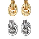 GAOKOXI Gold/Silver Statement Geometric Earrings for Women Chunky Gold Knot Link Drop Dangle Earrings Trendy Jewelry Gift