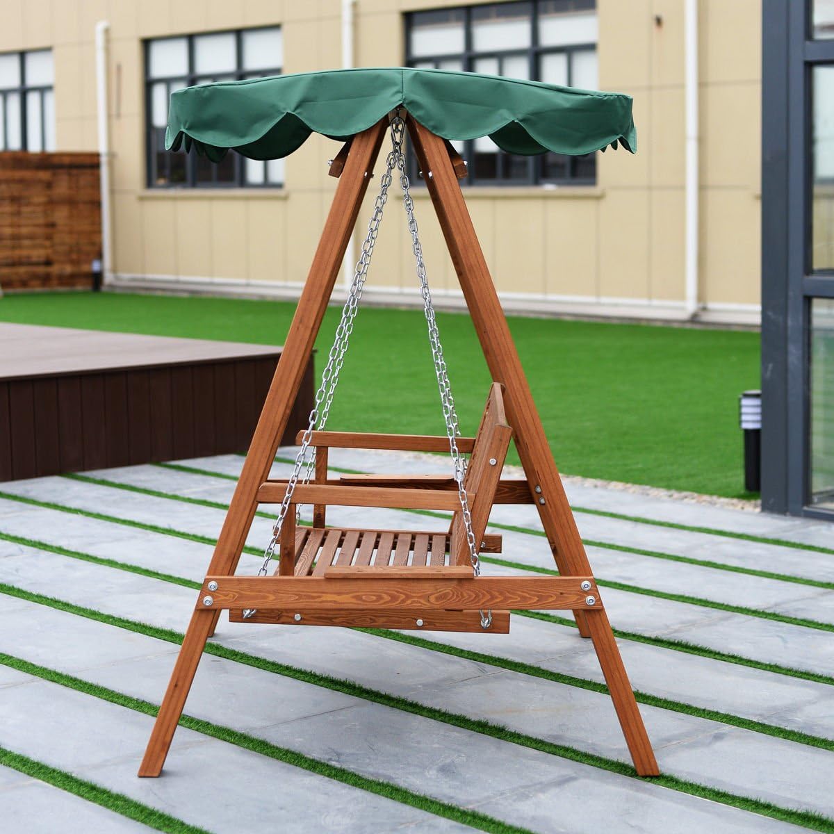 Outdoor 2 Person Larch Wooden Swing Loveseat Hammock Canopy Patio Garden Furni: Kitchen & Dining