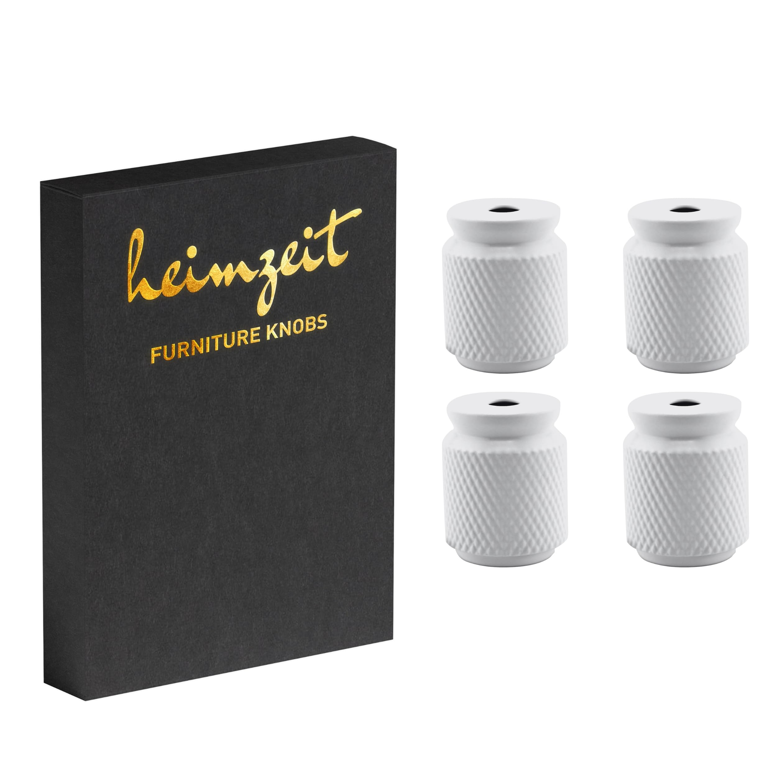 heimzeit Cabinet Knobs Core for Doors, Drawers, and Dressers Made of Aluminium [4 Pieces, Round] Color: White, Stylish Design, Furniture Knobs with Single Hole Grip and Screws