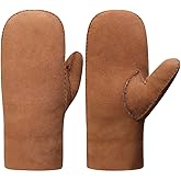 Harssidanzar Men Leather Mittens,Genuine Suede Leather Sheepskin Shearling Mittens Gloves Fur Cuff KM044US