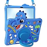 Boaretiu for iPad A16 Case/10th Generation Case - Blue Dinosaur Cool for Boys Girls Teens Soft Silicone Cute with Shoulder Strap & Rotating Stand Case for iPad A16 11th Generation 11 Inch 2025