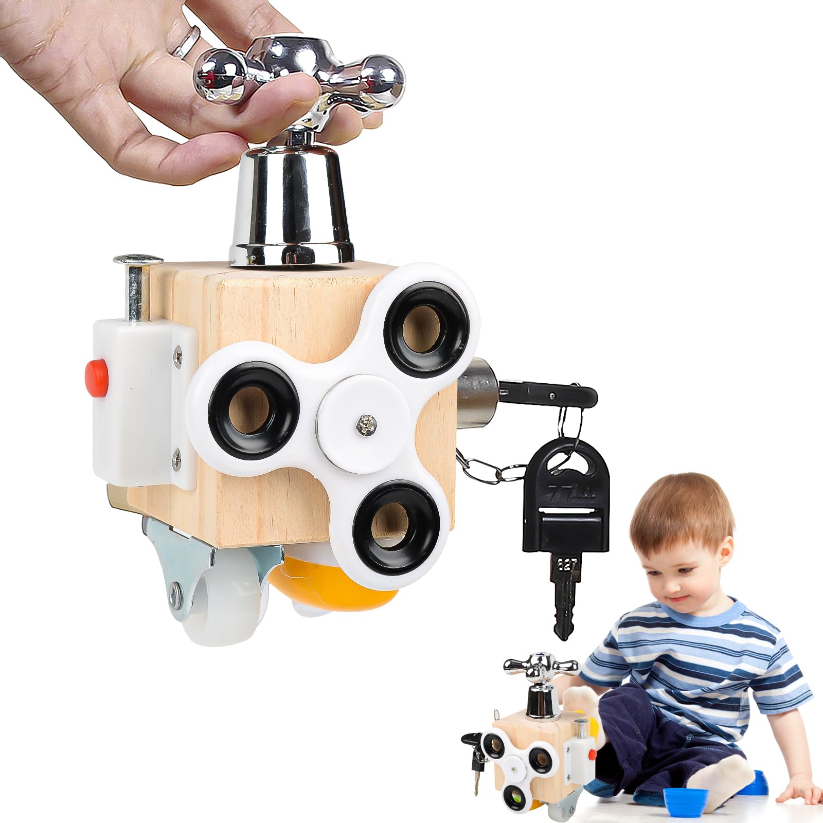 Wooden Sensory Activity Cube Toy, Easter Gifts Baby Stocking Fillers 1 Year Old, Montessori Cube Toys for 1 Year Old Boy, Sensory Fidget Travel Toys for Toddler 1-3 12-18 Months Baby.