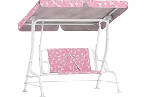 Qaba Kids Porch Swing, 2-Seater Patio Swing Bench Hammock with Safety Belts, Adjustable Canopy, Indoor Outdoor for Backyard, 