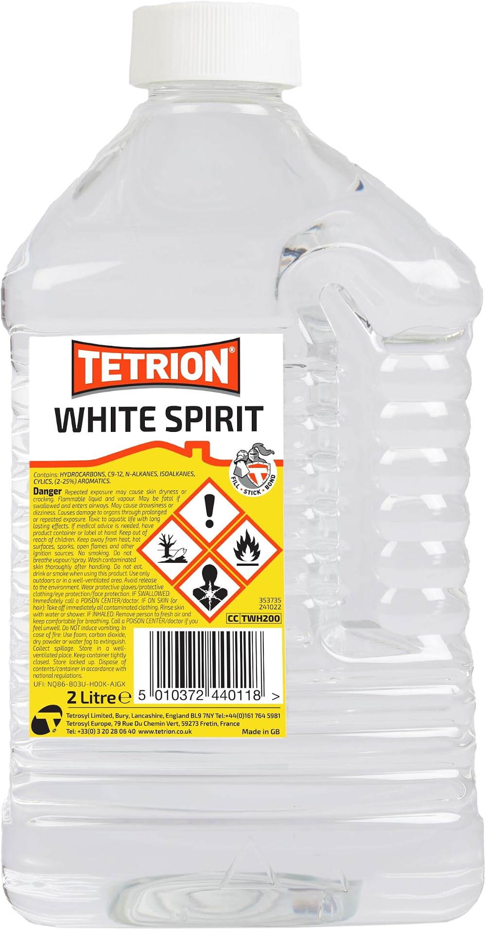 Tetrion White Spirit 2L - Versatile Solvent for Paint Thinning & Cleaning