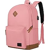 Goloni Classic Backpack with USB Charging Port,Water Resistant Anti-Theft Travel Backpack for Men & Women,Laptop Backpack,Fits 17.3 Inch Laptop,Pink