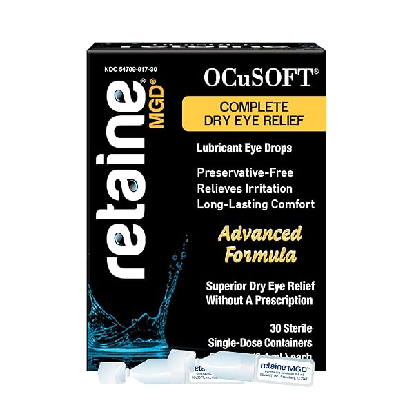 OCUSOFT RETAINE MGD OPHTHALMIC EMULSION – COMPLETE DRY EYE RELIEF – SOOTHES RED & IRRITATED EYES – 30 COUNT PRESERVATIVE-FREE SINGLE-USE CONTAINERS – 0.01 FL OZ