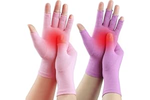 Tiny Chou 2 Pairs Fingerless Arthritis Compression Gloves for Women Men, Hand Glove Support and Warmth, Relieve Pain from Carpal Tunnel, Rheumatoid, Osteoarthritis, RSI, Typing (Pink+Purple, M)