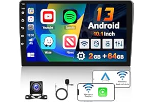 Hikity 2+64G Double Din Android 13 Carplay Stereo Wireless Apple Carplay Android Auto, 10.1 Inch Android Car Stereo Touch Screen Bluetooth FM Radio GPS Navigation WiFi HiFi IPS Display + Backup Camera