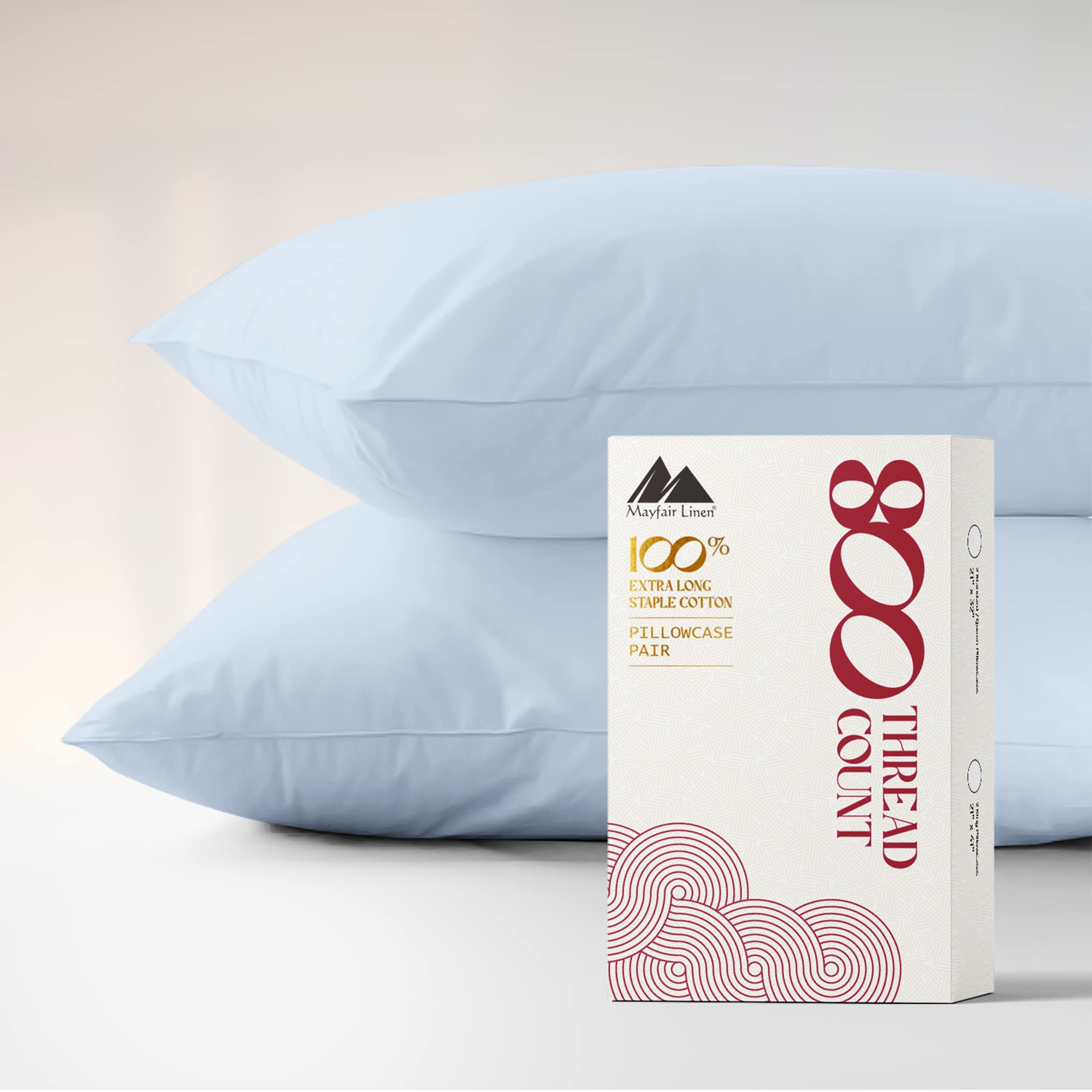 Photo 1 of Mayfair Linen Pillow Cases Queen Size Set of 2-800 Thread Count 100% Egyptian Cotton Pillow Cases Standard Size, Silky Soft, Sateen Weave Luxury Hotel Bed Pillow Covers for Sleeping - Light Blue