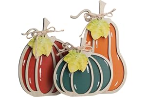 OYEFLY Fall Decor,Fall Thanksgiving Decorations for Home,3Pcs Wooden Autumn Pumpkin Fall Decorations (Orange,Green,Red)