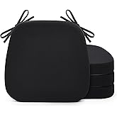 Shinnwa Chair Cushions for Dining Chairs 4 Pack, Non-Slip Kitchen Chair Cushions with Detachable Straps and Machine Washable Cover, Set of 4, 17x16x2in, Black