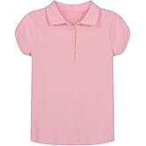 Nautica Girls' School Uniform Short Sleeve Polo Shirt, Button Closure, Soft Pique Fabric