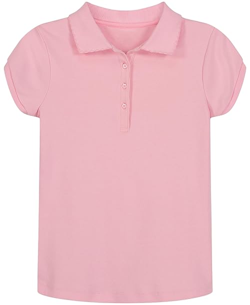 Nautica Girls' School Uniform Short Sleeve Polo Shirt, Button Closure, Soft Pique Fabric, Light Pink, 16