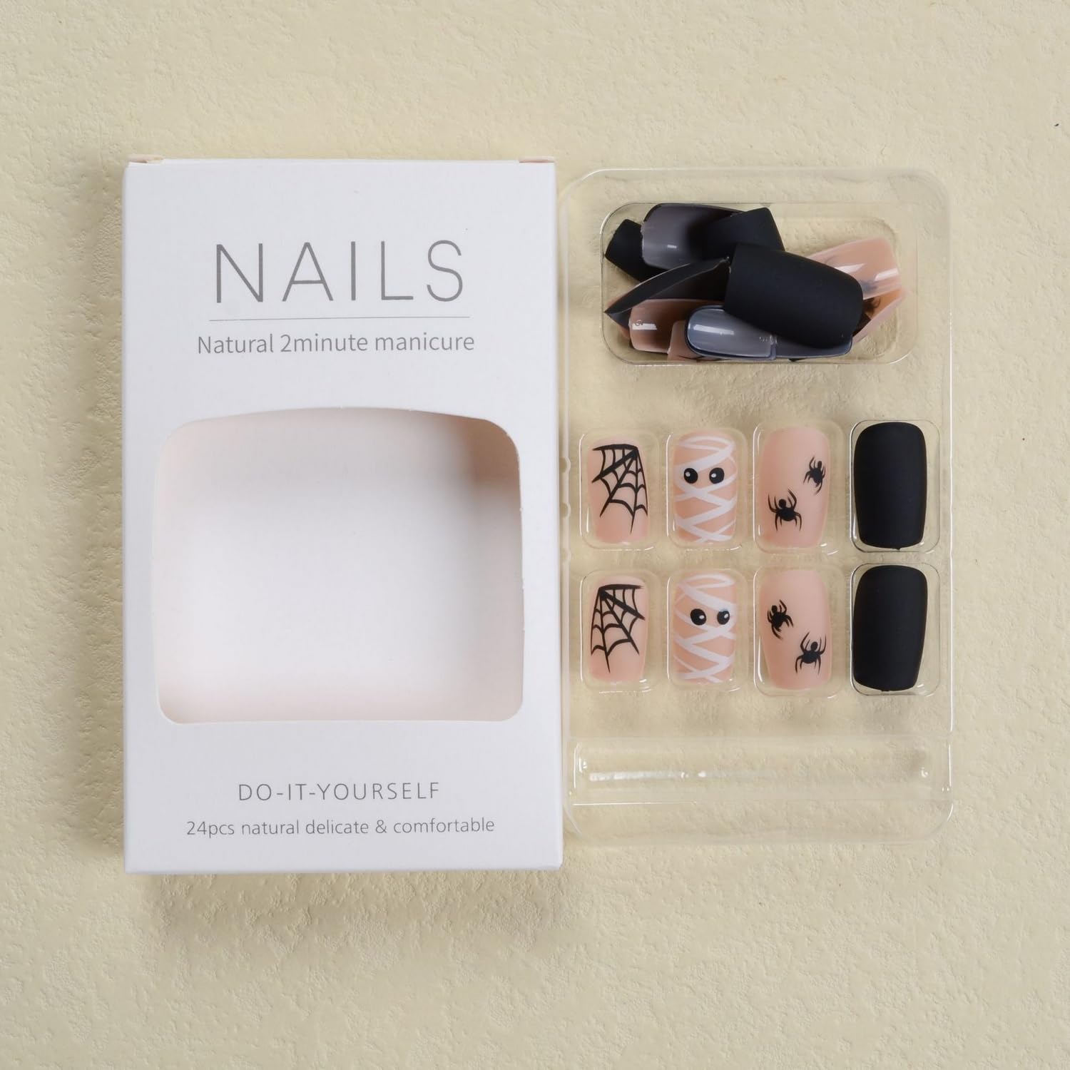 Halloween Press on Nails Square Short Fake Nails with Spiders Web Designs, Halloween Glue on nails for Women Girls, Matte Halloween Acrylic False Nails for Women - Image 5