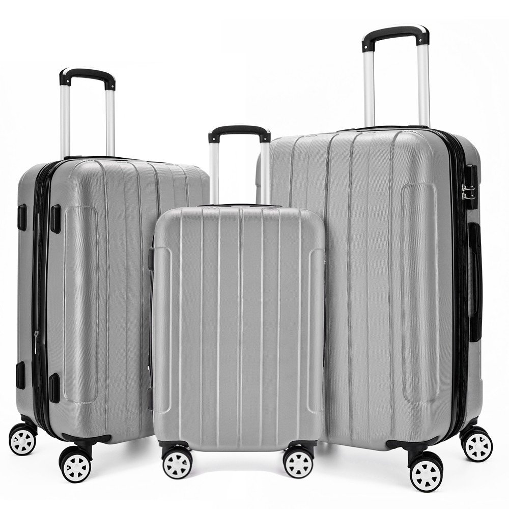Fochier 3 Piece Expandable Spinner Luggage Set Hard Shell Lightweight Suitcase Grey