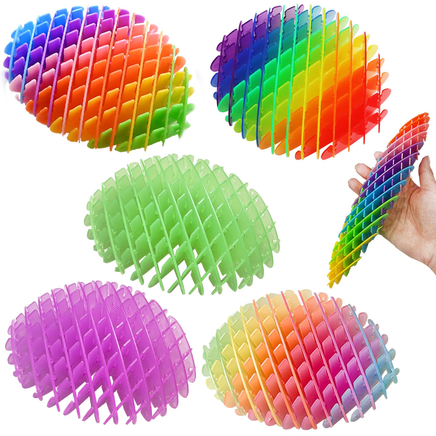 Fidget Worm Toy 5PCS - Quiet Worm Sensory Stress Relief Fidget Toys,Stress Relieving Resistance Fidget Toy,Elastic Mesh Anxiety Relief Toys for Kids & Adults (Noctilucence ＆ 5 Colors)