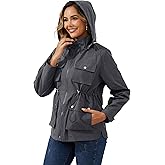 PESION Womens Packable Military Utility Raincoat Outerwear Waterproof Windbreaker Cargo Jacket for Outdoor Travel Hiking