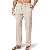 COOFANDY Men's Cotton Linen Pants Casual Drawstring Dress Pants Beach Summer Lightweight Trousers