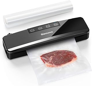 Vakuumierer, Slaouwo automatischer Sous Vide Vakuumiergerät, Lebensmittel Versiegelung für Trockene und Feuchte Lebensmittel, patentierter Cutter, LED-Anzeigelampe, Roll-Vakuumbeutel