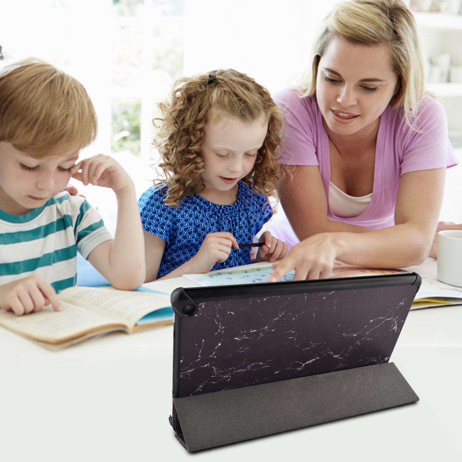 Dopup Fire 10 Case for All-New Fire HD 10 Tablet (7th Generation, 2017 Release),Protective Standing Cover with Auto Wake/Sleep Function(Black Marble)