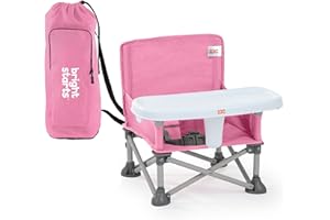 Bright Starts Pop 'N Sit Portable Booster, Indoor/Outdoor Use, Floor Seat with Feeding Tray, Pink, 6 Mos - 3 Yrs