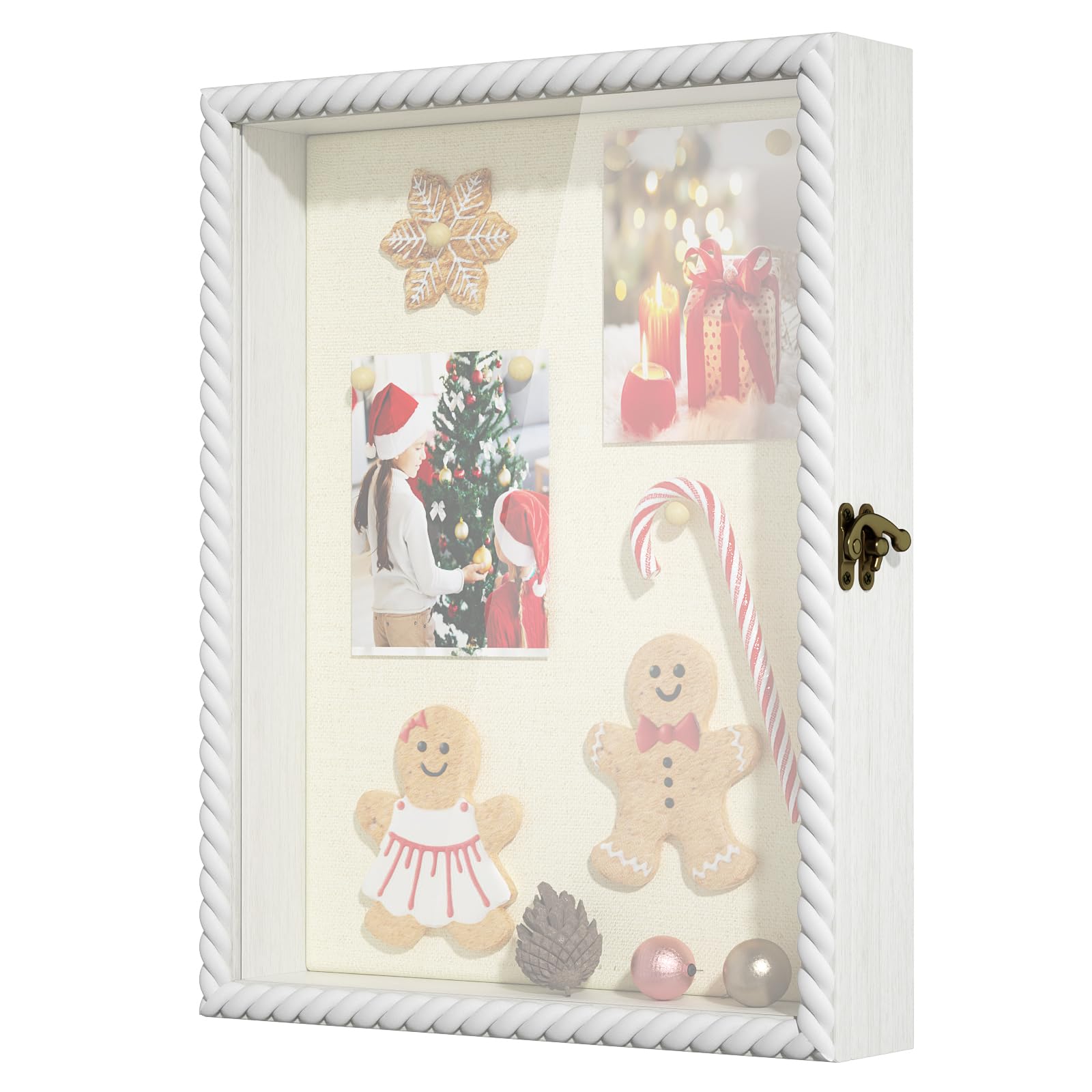 Photo 1 of Alsonerbay Shadow Box Frame 11 x 14, Wood Shadow Box Display Case with Linen Back and Twist Shape Door, Pet Memorial Shadow Box for Memorabilia Picture Medals Bouquet (White, 11x14)