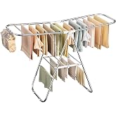 SONGMICS Clothes Drying Rack, Foldable Metal Airer, 19.3 x 51.2 x 39.4 in | Sock Clips, Height-Adjustable Gullwings, Space-Saving, Indoor Outdoor, Silver and White, BUNJI Collection ULLR505EW01