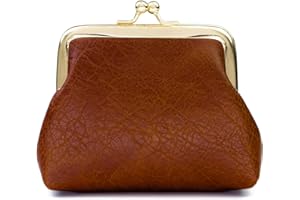 Lavogel Coin Purse, Kiss Lock Coin Purse for Women, Large Capacity Coin Pouch,Vintage Change Purse Cute Car Coin Holder for Women (1-Dark Brown)