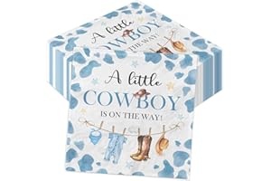PYMUROD Cowboy Baby Shower Decorations-40pcs Little Cowboy Baby Shower Napkins, Blue Disposable Little Cowboy is on the Way Paper Napkins for Boys Cowboy Baby Shower Birthday Party Decorations