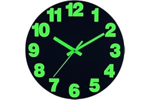 Plumeet Night Light Wall Clock, 12 Inch Wooden Glow in The Dark Clock for Bedroom, Silent Lighted up Wall Clock Luminous Numerals and Hands, Battery Operated for Living Room/Kitchen, Black