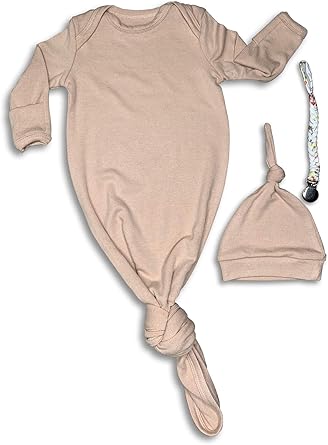 newborn knotted gown and hat set