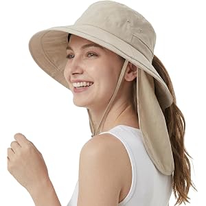Facecozy Womens Sun Hat with Ponytail Hole Detachable Neck Flap Wide Brim | Wide Brim UPF Sun Protection, Detachable Neck Fla
