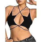 OYOANGLE Women's Plus Size Star Criss Cross Crop Cami Top Y2K Tie Backless Camisole Rave Tops