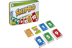Mattel Games Skip-Bo Card Game in Storage & Travel Tin for Kids, Adults & Families, Color Blind Accessible Deck for 2 to 6 Players