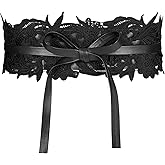 JASGOOD Women Lace Waist Belt Corset Waist Band Belt For Dress Obi Bowknot Cinch Wide Belt Bow Tie Wrap Boho Faux Leather