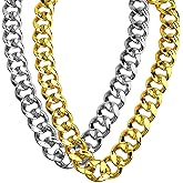 Catcan 2 Pack Plastic Gold & Silver Chain, 36 Inch Plastic Chain Necklace, Costume Gold Chain Rapper Men Costume Accessory for Party Bar
