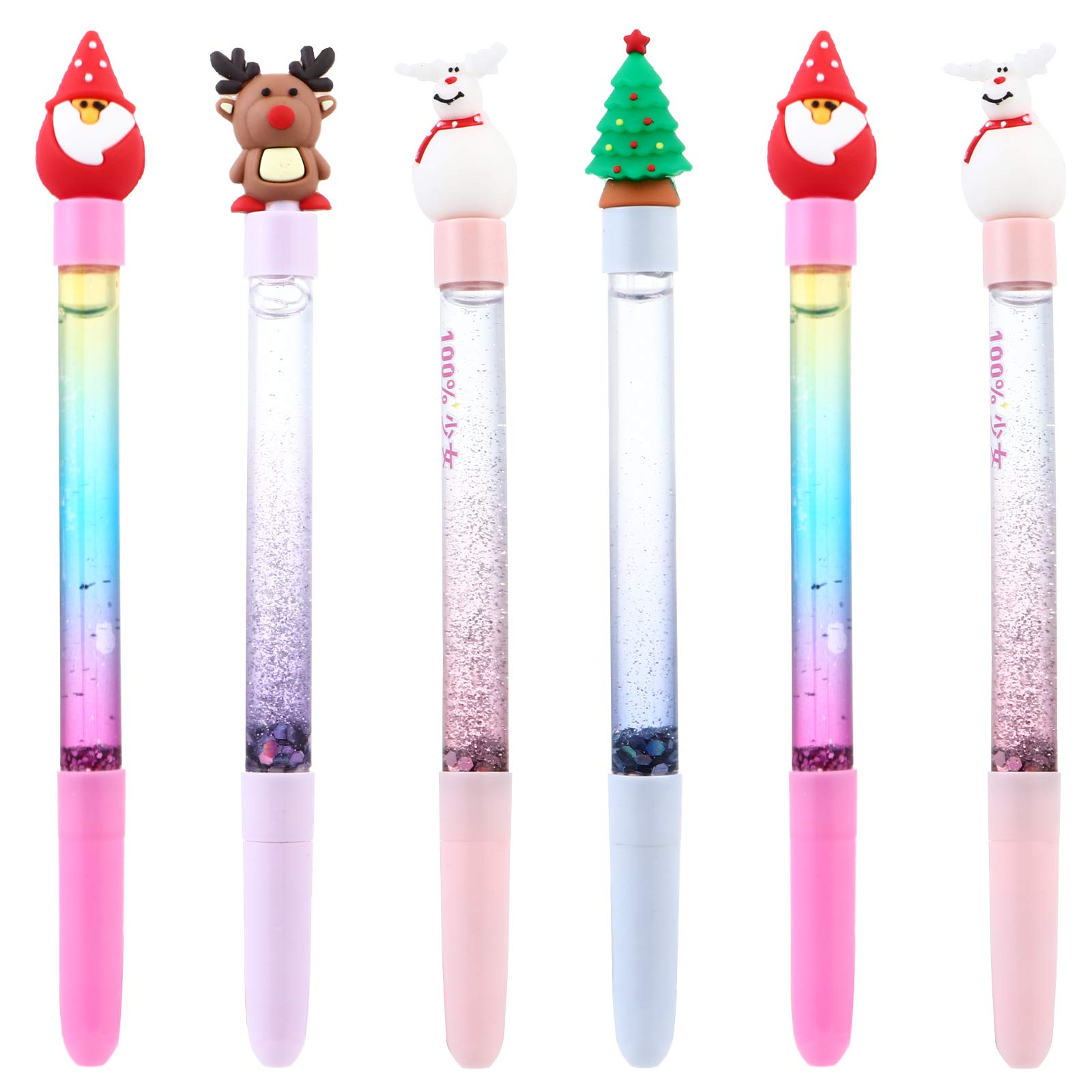 Tomaibaby Christmas Gel Ink Pens Bulk: 6PCS Cartoon Claus Snowmans Reindeers Christmas Pen - Novelty Pens for Kids Students Teacher Xmas Gift Office School Holiday Party Supplies