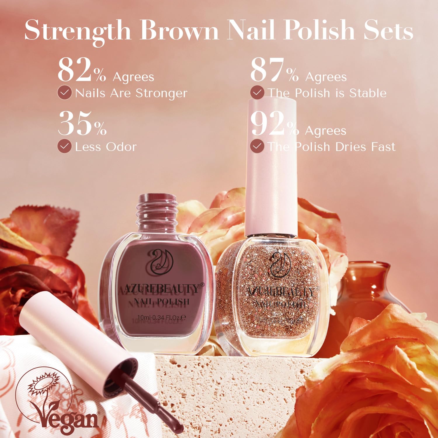 AZUREBEAUTY Brown Nail Polish Set 2 Colors Glitter Quick Dry Nail Polish Kits Fall Vegan Long Lasting French Tip Nail Polish Natural Manicure Diy Home Gift for Girls - Image 6