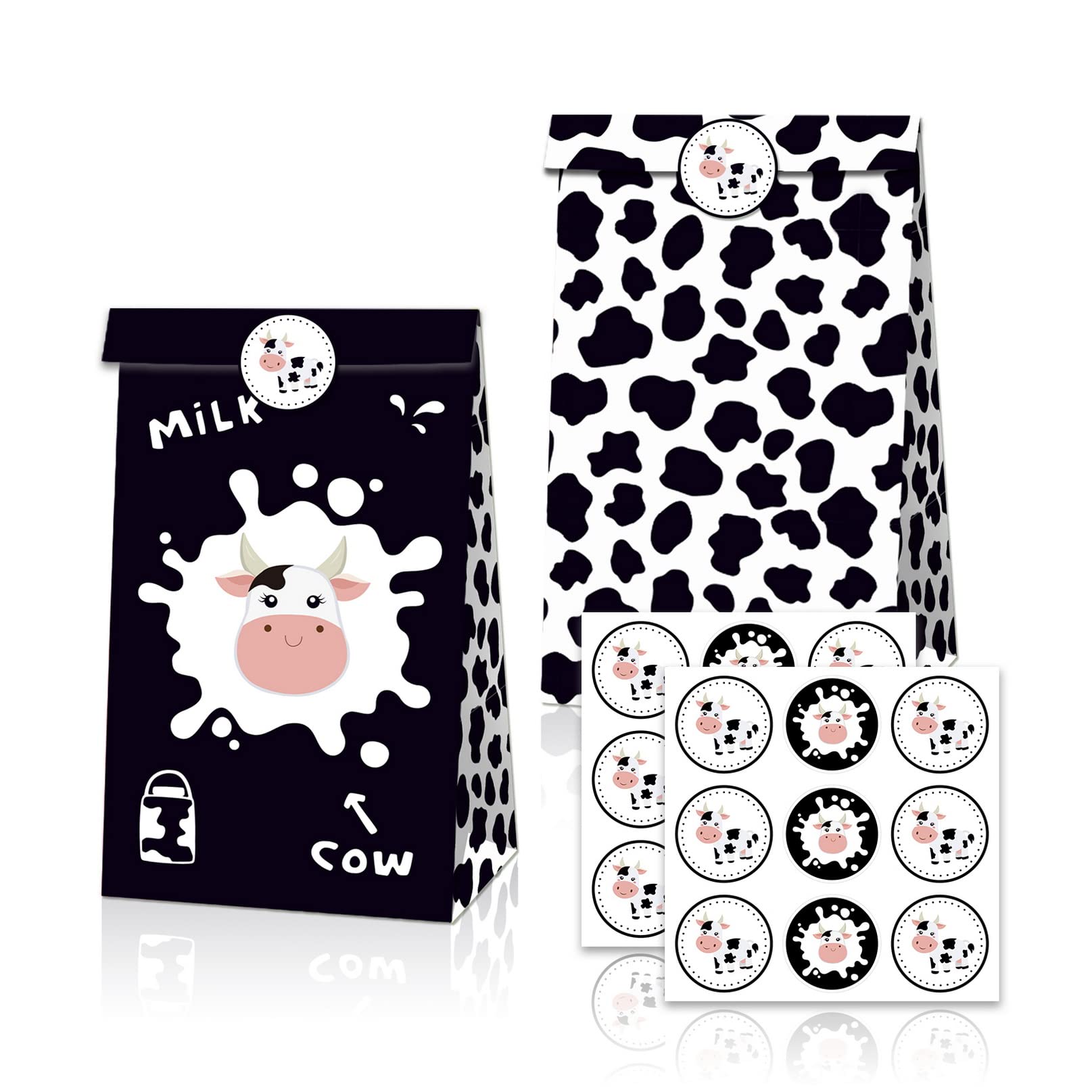 12 PCS Cow Paper Bag Cow Pattern Kraft Paper Gift Bags Cow Party Favor Candy Bags with Stickers Cow Goodies Treat Bags Animal Party Favor Bag Cow Treat Bags for Birthday Anniversary Wedding