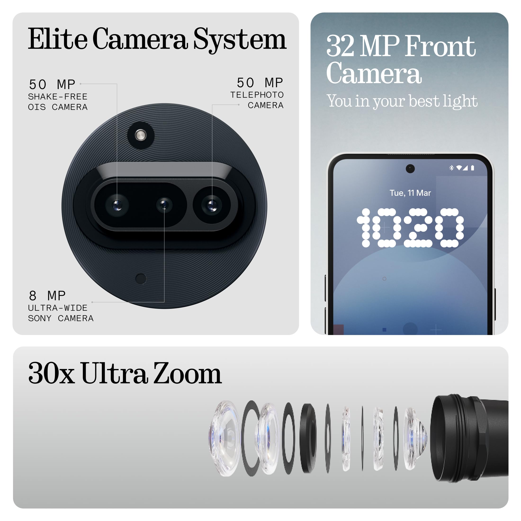 Nothing Phone (3a) 128 GB - Handy mit Essential Space, 50-MP-Hauptkamera, 32-MP-Frontkamera, 30-facher Ultra-Zoom, 8 GB RAM, Langer Akkulaufzeit und 6,77 Zoll Flexibles FHD+ AMOLED-Display - Schwarz 2