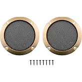 3inch Speaker Cover DGZZI 2PCS Golden Metal Mesh Grille Woofer Decorative Circle Protections with Screws, Tweeter Speaker Grill Guard Protector, Car Speaker Covers, 3inch