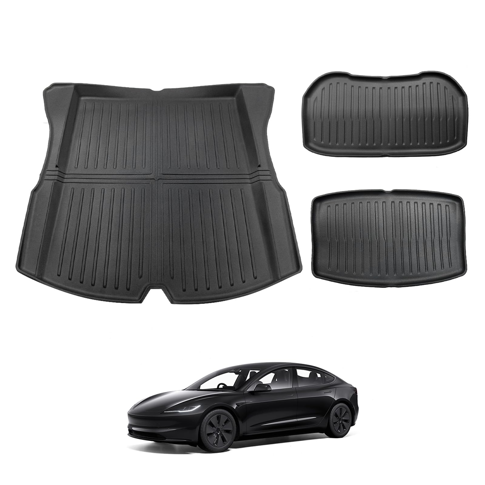 Photo 1 of BestEvMod for Refreshed Model 3 Highland Cargo Liner Trunk Mat & Frunk Mat TPE Protector Liner Compatible with 2024 Refreshed Tesla Model 3 Highland Accessories (Trunk Mat+Lower Trunk Mat+Frunk Mat)