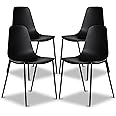 POLY & BARK Isla Modern Kitchen Chairs Set of 4 - Plastic Dining Chair with Metal Legs - Quick Assembly Simple Cafe Chairs Plastic for Indoor or Outdoor - Ebony Black