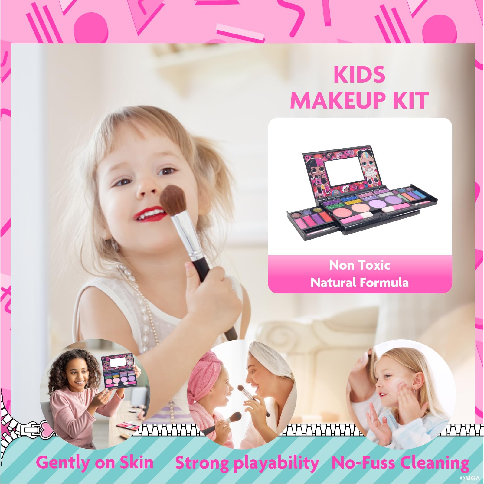 L.O.L Surprise! All-in-One Kids Cosmetic Compact Set Includes Washable Lip Gloss, Eye Shimmer, Cheek Shimmer, Brushes Colorful Portable Beauty Set for Girls, Kids, and Toddlers Ages 3+ by Townley Girl