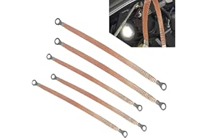 pinflaw Pack-5 Car Engine Grounding Strap Kit, 3 Pcs 9.84" 2 Pcs 12.9" Multifunctional Distribution Box Cable Connecting Wire, Flexible Tensile Copper Braided Cable, Unviersal for Cars (Gold)