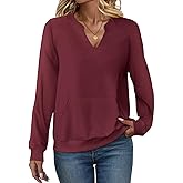 EADINVE Womens V Neck Sweatshirts with Pockets Fleece Pullover Casual Loose Fit Long Sleeve Tops Fall Clothes 2025